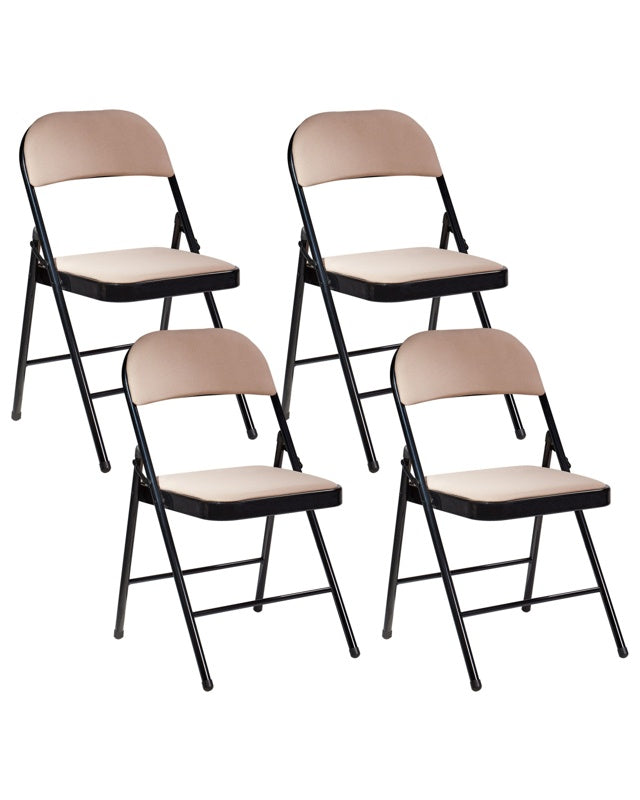 Set of 4 Folding Chairs Beige Metal Black Frame Padded Fabric Seat and Backrest Fold Out Seats Beliani