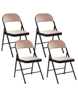 Set of 4 Folding Chairs Beige Metal Black Frame Padded Fabric Seat and Backrest Fold Out Seats Beliani