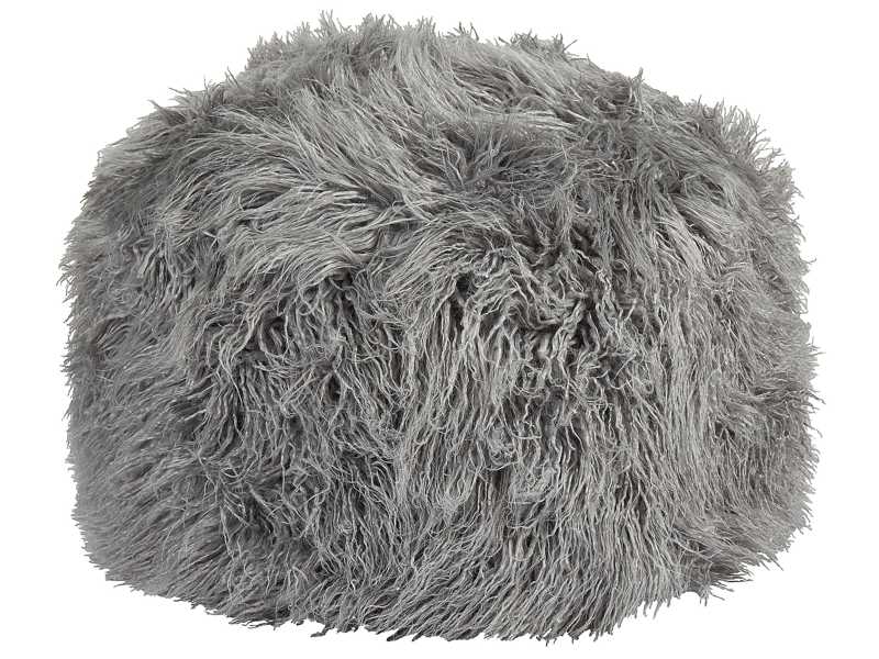 Pouffe Grey EPS Beads Filling Faux Fur Solid Pattern Square Boho Modern Fabric Footstool Beliani