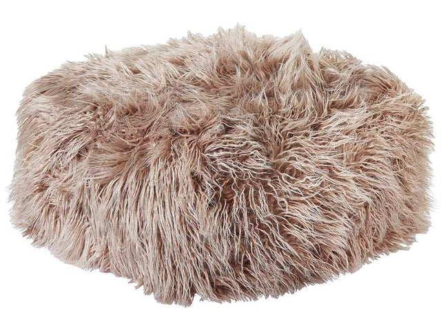 Pouffe Taupe EPS Beads Filling Faux Fur Solid Pattern Square Boho Modern Fabric Footstool Beliani