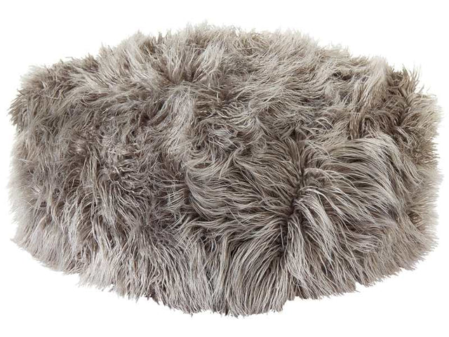 Pouffe Grey EPS Beads Filling Faux Fur Solid Pattern Square Boho Modern Fabric Footstool Beliani