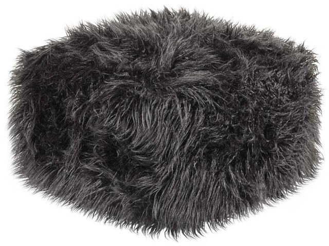 Pouffe Black EPS Beads Filling Faux Fur Solid Pattern Square Boho Modern Fabric Footstool Beliani