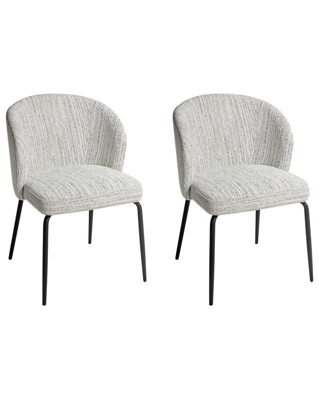 Set of 2 Dining Chairs White Fabric Upholstery Padded Seat Sleek Metal Legs Beliani