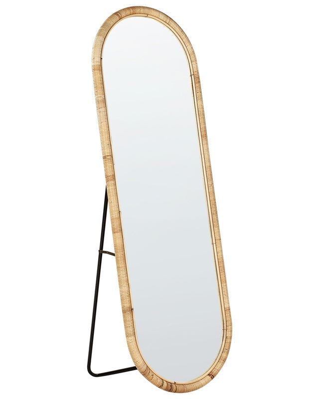 Standing Mirror Natural Rattan 150x50 cm Stylish Oval Boho Style Lining Room Bedroom Home Accessories Beliani