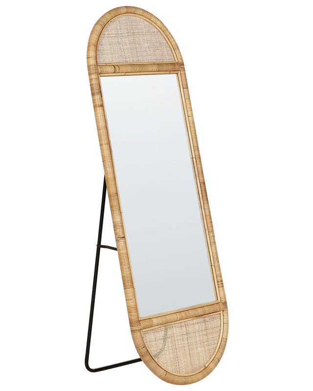 Standing Mirror Natural Rattan 150x50 cm Chic Oval Boho Style Lining Room Bedroom Home Accessories Beliani