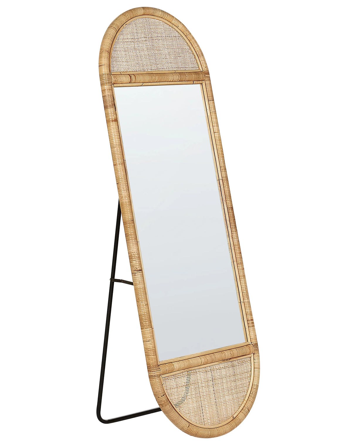 Standing Mirror Natural Rattan 150x50 cm Chic Oval Boho Style Lining Room Bedroom Home Accessories Beliani