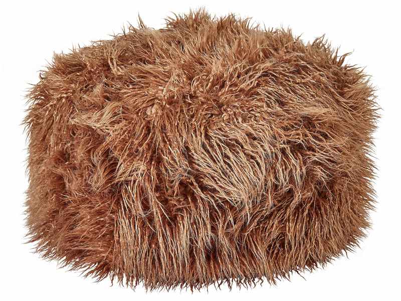 Pouffe Brown EPS Beads Filling Faux Fur Solid Pattern Square Boho Modern Fabric Footstool Beliani