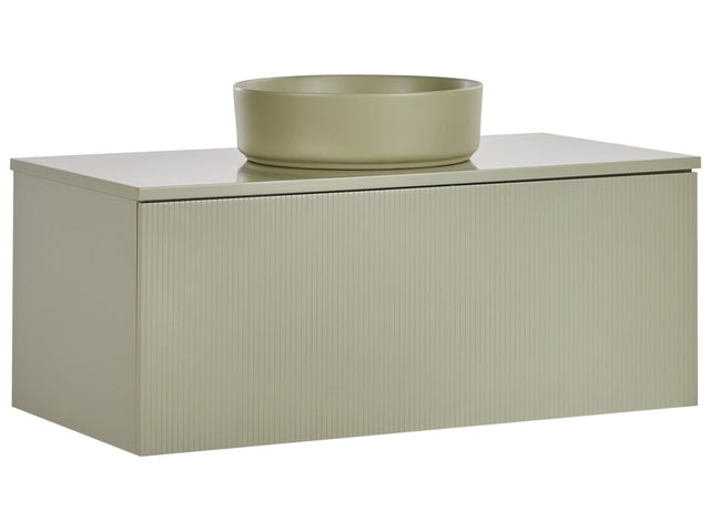 Wall Mounted Bathroom Cabinet with Basin Green MDF Body 100 x 52 cm Fluted Front with Countertop Basin Beliani