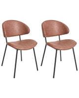 Set of 2 Dining Chairs Brown Faux Leather Upholstery Black Metal Legs Armless Curved Backrest Modern Contemporary Design Beliani