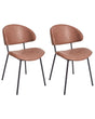 Set of 2 Dining Chairs Brown Faux Leather Upholstery Black Metal Legs Armless Curved Backrest Modern Contemporary Design Beliani