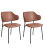 Set of 2 Dining Chairs Brown Faux Leather Upholstery Black Metal Legs Armless Curved Backrest Modern Contemporary Design Beliani