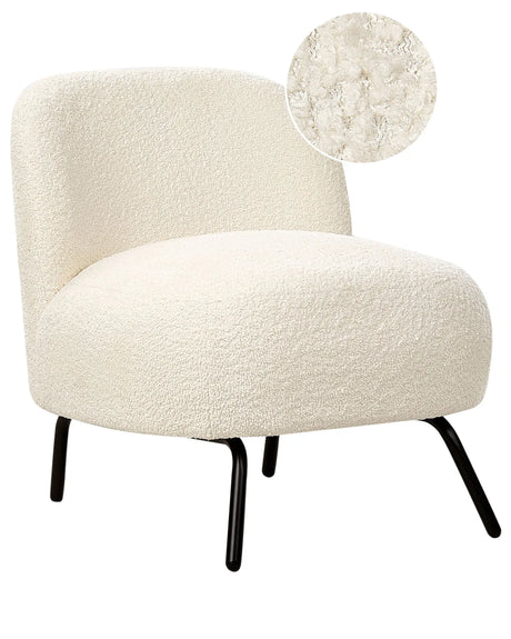 Armchair Off-White Boucle Seat Armelss Retro Style Metal Legs Beliani