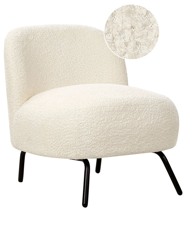 Armchair Off-White Boucle Seat Armelss Retro Style Metal Legs Beliani