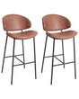 Set of 2 Dining Bar Chairs Brown Faux Leather Upholstery Black Metal Legs Armless Curved Backrest Modern Contemporary Design Beliani