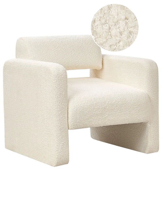 Armchair Off-White Boucle Seat Armelss Retro Style Beliani