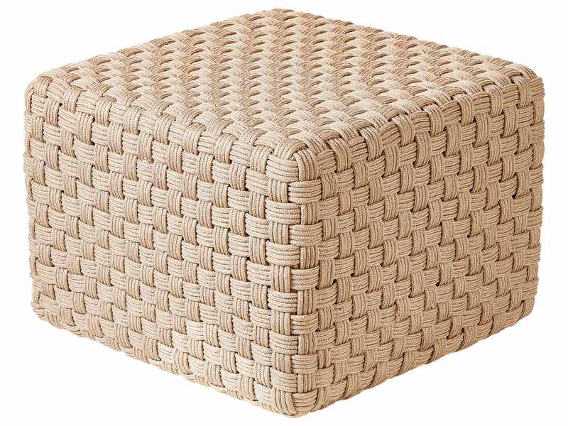 Garden Pouffe Light Beige Synthetic Material 50 x 50 cm Outdoor Ottoman Handwoven Boho Style Beliani