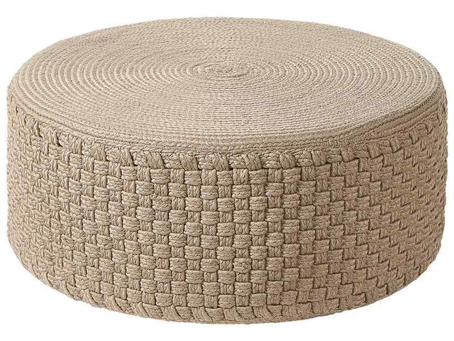 Garden Pouffe Beige Synthetic Material  ⌀ 70 cm Outdoor Ottoman Handwoven Boho Style Beliani