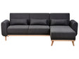 Corner Sofa Bed Black Upholstery Polyester Fabric Light Wooden Legs Pillows Modern Design Beliani