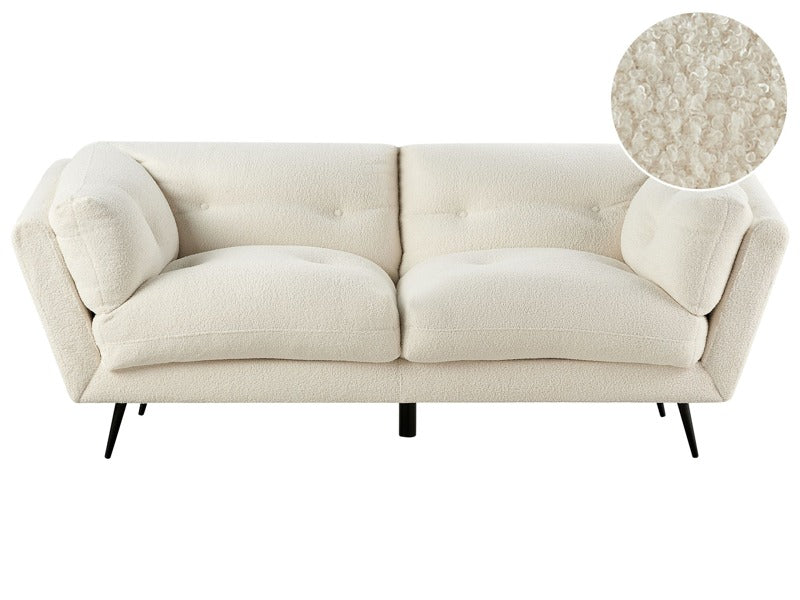 Sofa White Boucle Metal Legs 210 x 90 cm with Cushions Retro Beliani