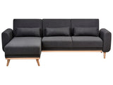 Corner Sofa Bed Black Upholstery Polyester Fabric Light Wooden Legs Pillows Modern Design Beliani