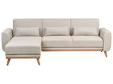 Corner Sofa Bed Light Beige Upholstery Polyester Fabric Light Wooden Legs Pillows Modern Design Beliani
