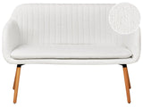 Kitchen Sofa Off-White Boucle Upholstery 2-Seater Metal Frame Light Wood Legs Bench Beliani