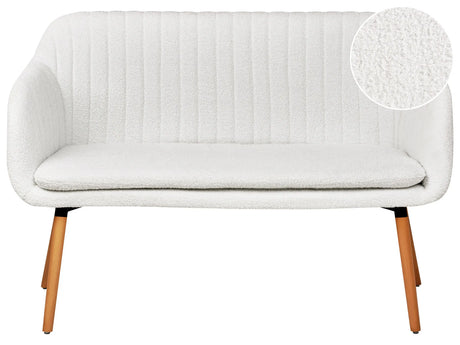 Kitchen Sofa Off-White Boucle Upholstery 2-Seater Metal Frame Light Wood Legs Bench Beliani