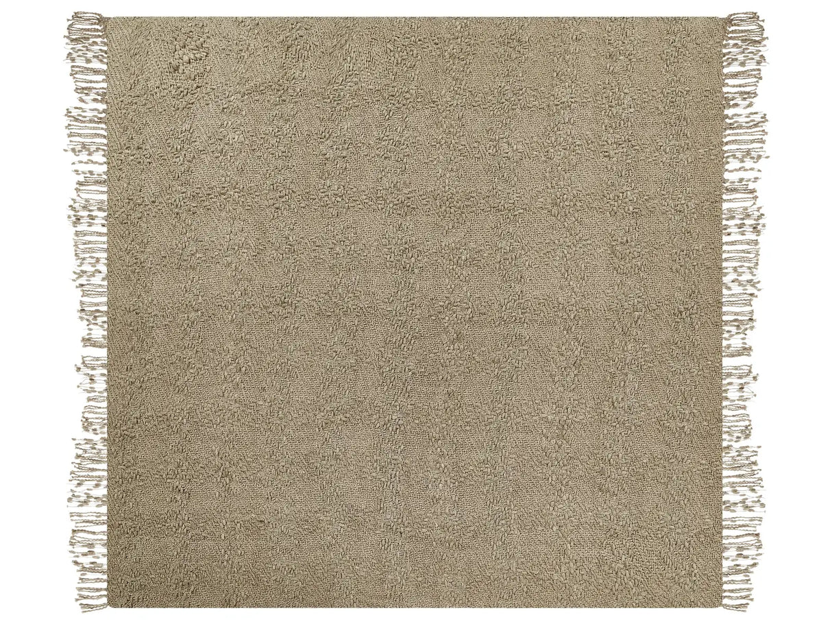 Blanket Taupe Cotton and Acrylic 200 x 220 cm Woven Bed Throw with Tassels Bed Spread Cover Beliani