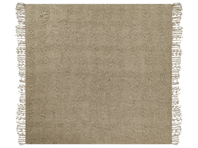 Blanket Taupe Cotton and Acrylic 200 x 220 cm Woven Bed Throw with Tassels Bed Spread Cover Beliani