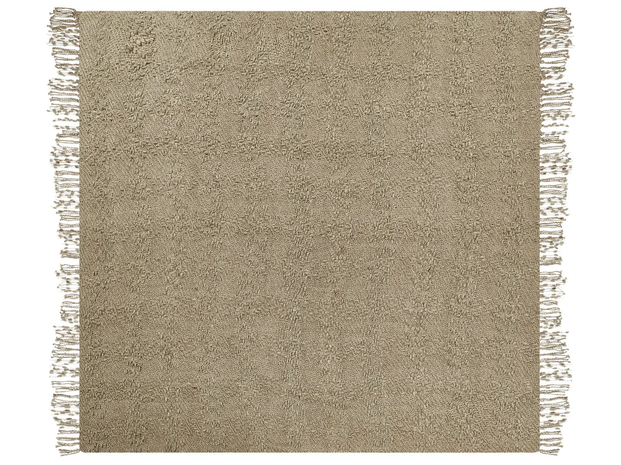 Blanket Taupe Cotton and Acrylic 220 x 240 cm Woven Bed Throw with Tassels Bed Spread Cover Beliani