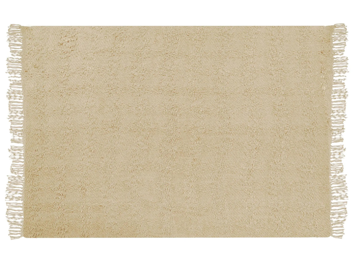 Blanket Beige Cotton and Acrylic 150 x 200 cm Woven Bed Throw with Tassels Bed Spread Cover Beliani