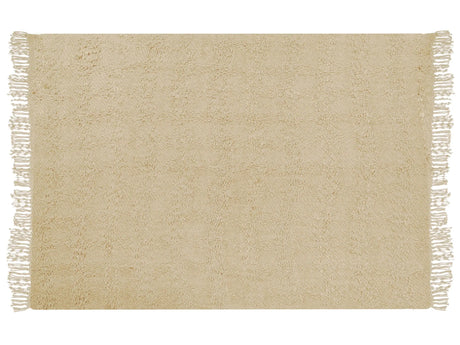 Blanket Beige Cotton and Acrylic 150 x 200 cm Woven Bed Throw with Tassels Bed Spread Cover Beliani