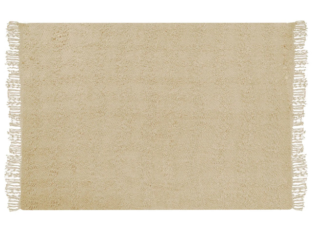 Blanket Beige Cotton and Acrylic 150 x 200 cm Woven Bed Throw with Tassels Bed Spread Cover Beliani