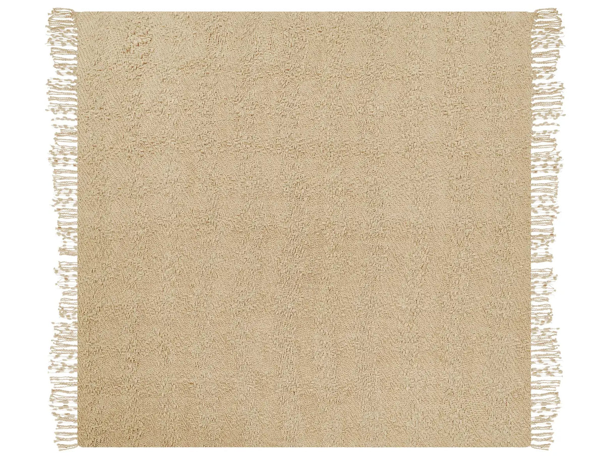 Blanket Beige Cotton and Acrylic 190 x 230 cm Woven Bed Throw with Tassels Bed Spread Cover Beliani