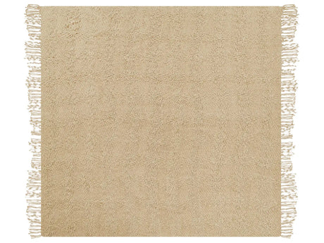 Blanket Beige Cotton and Acrylic 190 x 230 cm Woven Bed Throw with Tassels Bed Spread Cover Beliani