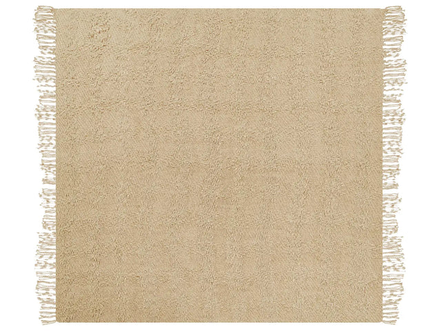 Blanket Beige Cotton and Acrylic 190 x 230 cm Woven Bed Throw with Tassels Bed Spread Cover Beliani