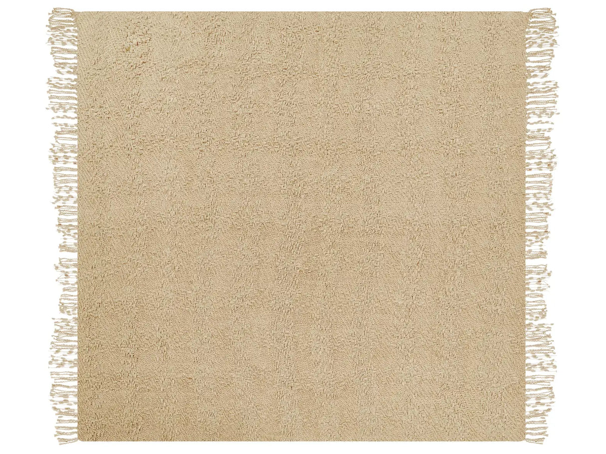 Blanket Beige  Cotton and Acrylic 220 x 240 cm Woven Bed Throw with Tassels Bed Spread Cover Beliani
