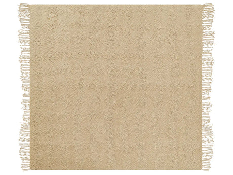 Blanket Beige  Cotton and Acrylic 220 x 240 cm Woven Bed Throw with Tassels Bed Spread Cover Beliani