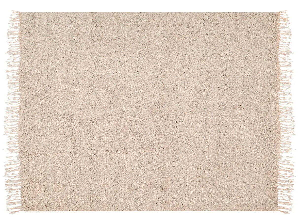 Blanket Light Beige Cotton and Acrylic 150 x 200 cm Woven Bed Throw with Tassels Bed Spread Cover Beliani