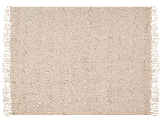 Blanket Light Beige Cotton and Acrylic 150 x 200 cm Woven Bed Throw with Tassels Bed Spread Cover Beliani