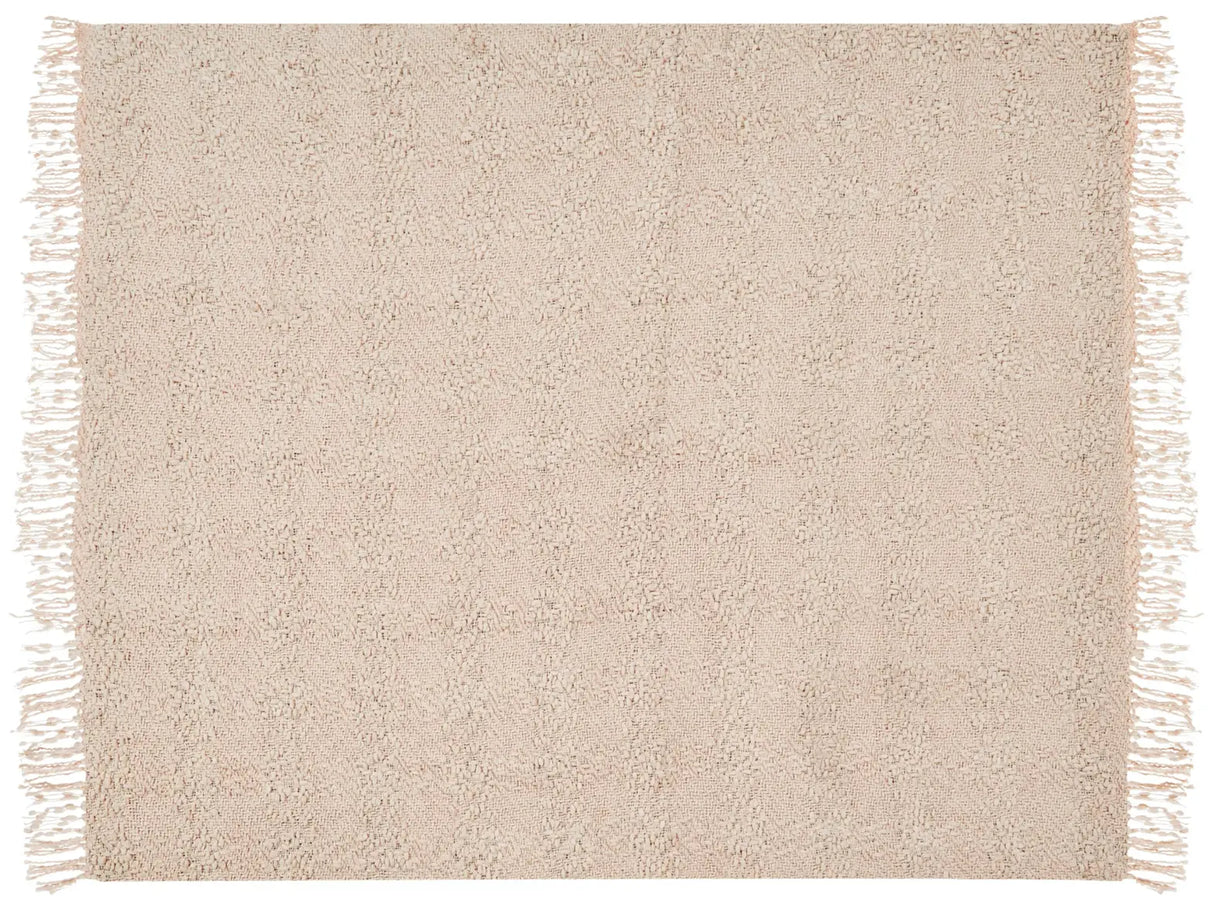 Blanket Light Beige Cotton and Acrylic 200 x 220 cm Woven Bed Throw with Tassels Bed Spread Cover Beliani