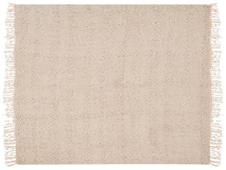 Blanket Light Beige Cotton and Acrylic 200 x 220 cm Woven Bed Throw with Tassels Bed Spread Cover Beliani