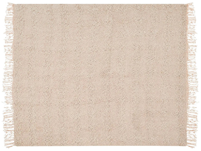 Blanket Light Beige Cotton and Acrylic 200 x 220 cm Woven Bed Throw with Tassels Bed Spread Cover Beliani