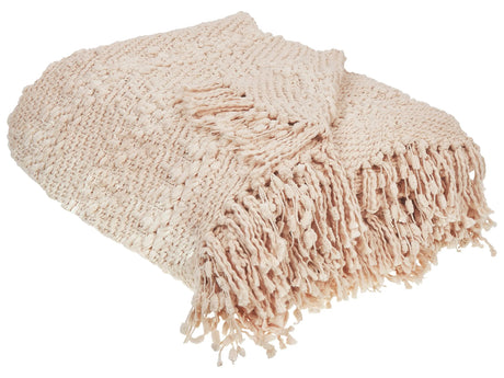 Blanket Light Beige Cotton and Acrylic 200 x 220 cm Woven Bed Throw with Tassels Bed Spread Cover Beliani
