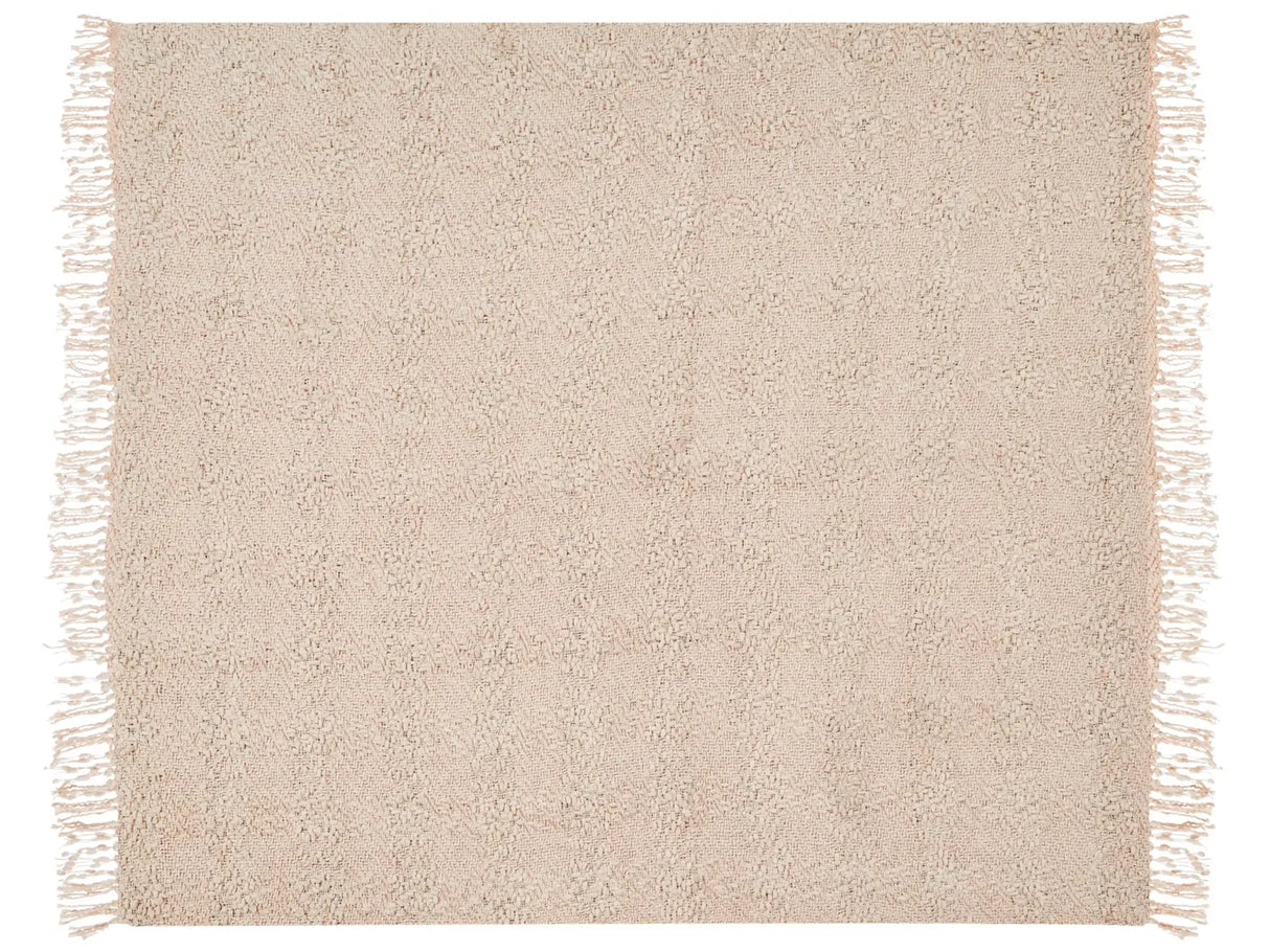 Blanket Light Beige Cotton and Acrylic 220 x 240 cm Woven Bed Throw with Tassels Bed Spread Cover Beliani