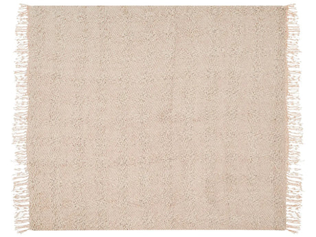Blanket Light Beige Cotton and Acrylic 220 x 240 cm Woven Bed Throw with Tassels Bed Spread Cover Beliani