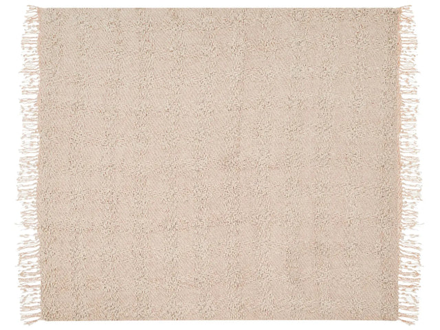 Blanket Light Beige Cotton and Acrylic 220 x 240 cm Woven Bed Throw with Tassels Bed Spread Cover Beliani