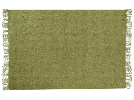 Blanket Green Cotton and Acrylic 150 x 200 cm Woven Bed Throw with Tassels Bed Spread Cover Beliani