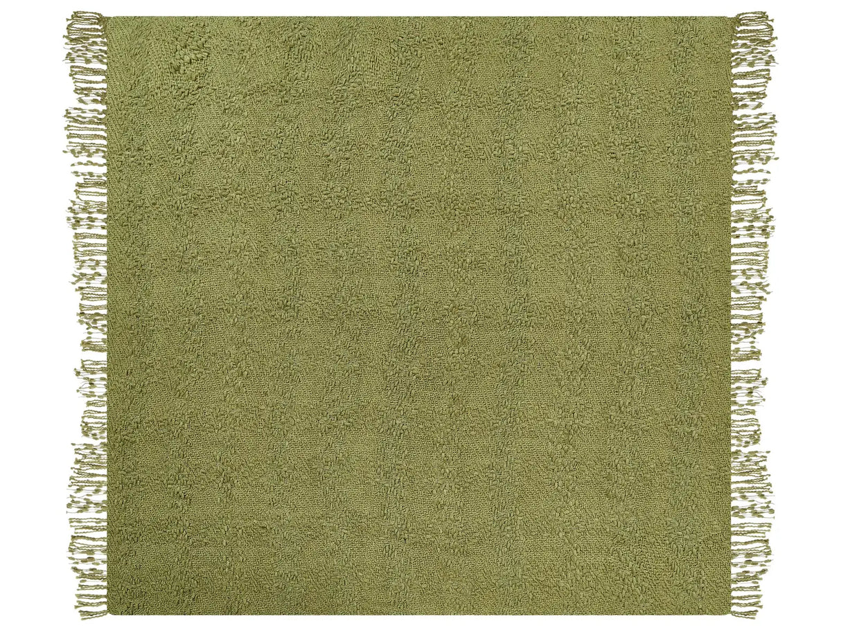 Blanket Green Cotton and Acrylic 200 x 220 cm Woven Bed Throw with Tassels Bed Spread Cover Beliani