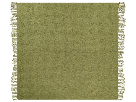Blanket Green Cotton and Acrylic 200 x 220 cm Woven Bed Throw with Tassels Bed Spread Cover Beliani